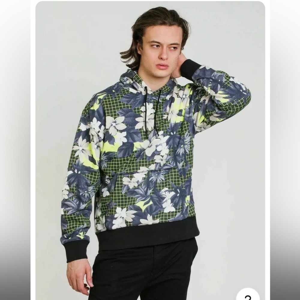 Nike SB Floral Skateboarding Pullover Hoodie CI6454-010 Black Yellow Mens Small